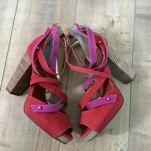 Matt Bernson Special Project Genuine Suede Leather Pink/Orange High Heel Sz 8.5
